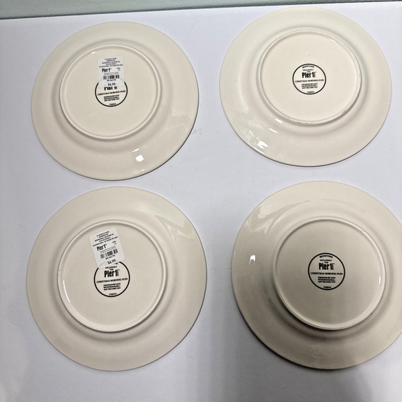 Pier 1 CHRISTMAS MORNING PUPS Salad Dessert Plates Puppies Dogs Set of four - Picture 4 of 7